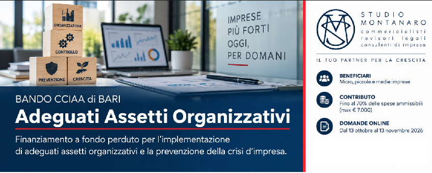 Contributo a fondo perduto CCIAA Bari – Adeguati Assetti Organizzativi